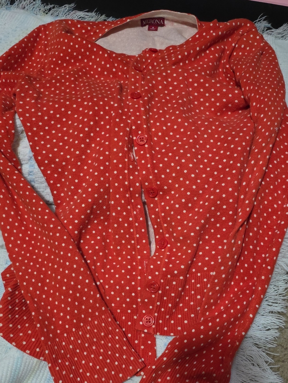 Merona Orange Polka Dot Cardigan Size S